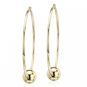 Blue Nile Large Hoop Earrings with Bead in 14k Yellow Gold