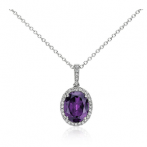 Blue Nile Amethyst and Diamond Pendant in 14k White Gold (10x8mm)