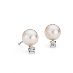 Blue Nile Classic Akoya Cultured Pearl and Diamond Stud Earrings
