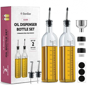 FineDine 玻璃油醋瓶2个+不锈钢漏斗+备用壶嘴+标签 @ Amazon