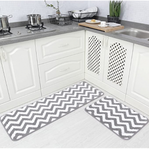 Carvapet 2 Pieces Microfiber Chevron Non-Slip Soft Kitchen Mat, 17"x48"+17"x24", Grey @ Amazon