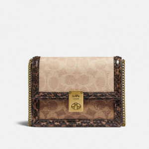 50% Off Coach Hutton Belt Bag In Blocked Signature Canvas With Snakeskin Detail