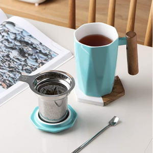 SWEEJAR 帶不鏽鋼茶濾 陶瓷帶蓋茶杯 多色可選 @ Amazon