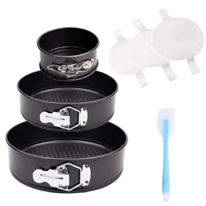 Rechoo 活底易脱模蛋糕模具3个+60张烘焙纸+硅胶刮刀 @ Amazon