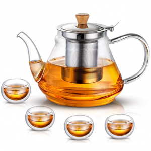SUSTEAS 33 盎司玻璃茶壶+ 4个双壁茶杯 @ Amazon