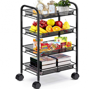 $3 off 4-Tier Mesh Wire Rolling Cart Multifunction Utility Cart Metal Kitchen Storage Cart @Amazon