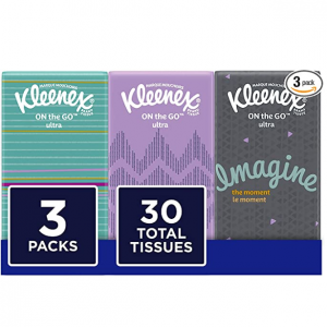 Kleenex On-The-Go Packs Facial Tissues, Travel Size, 3 Pack, 10 Tissues per Pack @ Amazon
