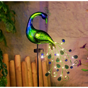 Solar Garden Lights Metal Decorative Garden Stakes Waterproof Peacock Solar Stake Light @ Amazon
