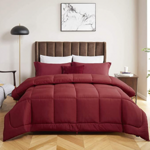 Bedsure Duvet Insert Queen Comforter Burgundy - All Season Quilted Down Alternative Comforter