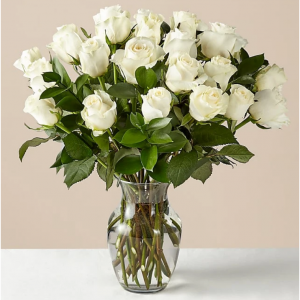 24枝月光白玫瑰花束配姜花瓶