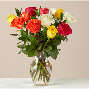 12朵混合玫瑰带花瓶