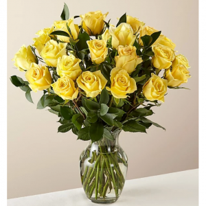 24茎射线的阳光黄玫瑰花束玻璃花瓶