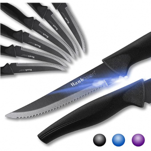 Wanbasion 不锈钢牛排刀具8件套装 黑色、蓝色可选 @ Amazon