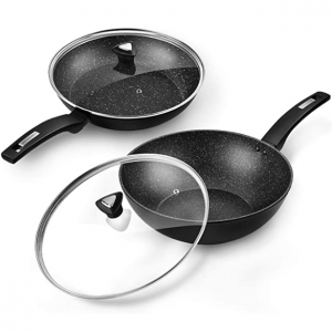 CSK 11'寸+12寸不粘炒锅套装 带玻璃锅盖 @ Amazon