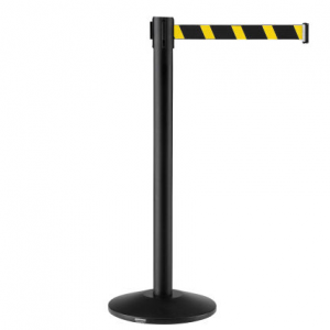 Global Industrial 可伸缩腰带屏障，39" 黑色柱，7-1/2' 黑色/黄色腰带 - 2件