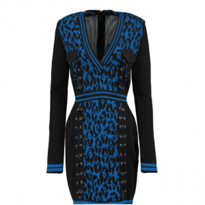 Balmain 系带豹纹提花迷你连衣裙