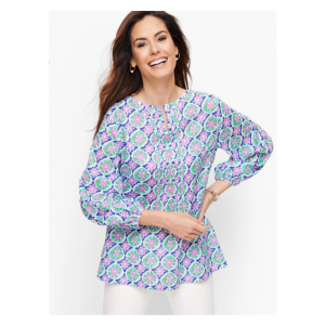 Talbots 印花开叉领针褶上衣