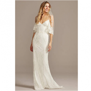 GALINA Cold Shoulder Wedding Dress with Ruffled Sleeves