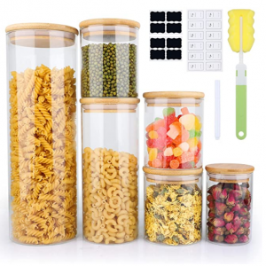 YIBAODAN 厨房玻璃食物储藏罐 6件装 带竹盖 @ Amazon