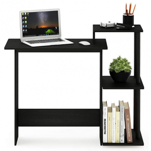 FURINNO 紧凑型电脑桌 带收纳架 黑色款 @Amazon