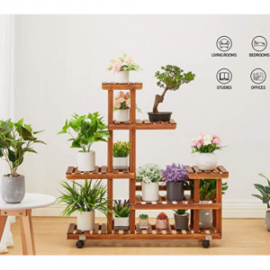 史低价：TOETOL 多层木质植物展示架，带轮 @ Amazon