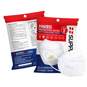 SupplyAID RRS-KN95RV-5PK KN95 Face Mask w/ Exhalation Valve for Protection Against PM2.5 Dust, Pol