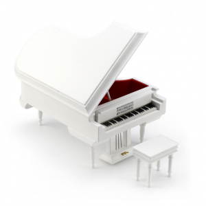 Sophisticated 18 Note Miniature Musical Hi-Gloss White Grand Piano with Bench @ Music Box Attic