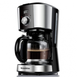 Bonsenkitchen 玻璃煮壶带编程不锈钢咖啡机 12cup容量