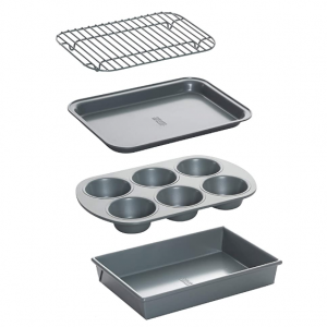 Chicago Metallic 8044 Non-Stick Toaster Oven Bakeware Set, 4-Piece, Carbon Steel @Amazon