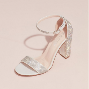 David's Bridal Crystal Block Heel Sandals with Shimmering Accents