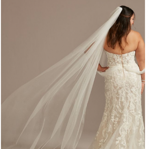 David's Bridal Gathered Tulle Cathedral Veil with Allover Glitter