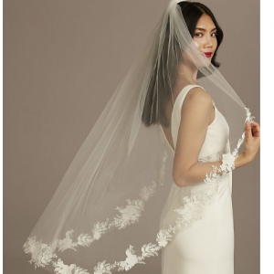 David's Bridal Cutout Lace Edge Mid-Length Veil with Sequins