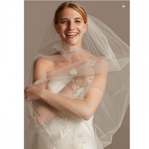 David's Bridal Scattered Embroidered Florals Chapel Length Tulle