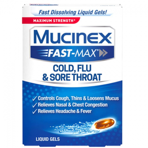 Mucinex Fast-Max Max Strength, Cold, Flu, & Sore Throat Liquid Gels, 16ct @ Amazon