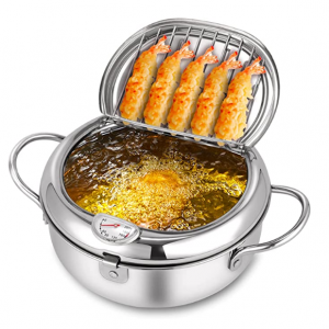 KDB 不锈钢无涂层炸锅 自带温度计和可拆卸滤油架 @ Amazon