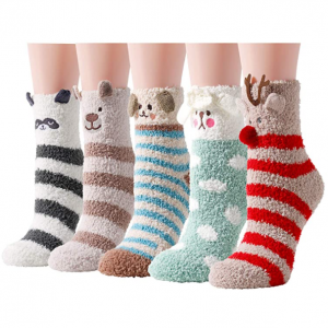 Amazon官网 Zmart Fuzzy 可爱动物女生毛绒保暖袜5双热卖