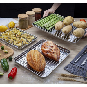 YIHONG 不锈钢烤盘+烤架 6件套 洗碗机安全 @ Amazon