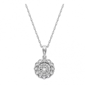 75% Off Diamond Halo Cluster 18" Pendant Necklace (1/10 ct. t.w.) in Sterling Silver @ Macy's