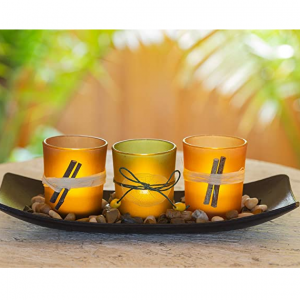 Dawhud Direct Natural Candlescape Set, 3 Decorative Candle Holders, Rocks and Tray @ Amazon