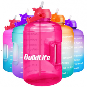 BuildLife 1加仑大容量水瓶 带时间标记和手机支架 @ Amazon