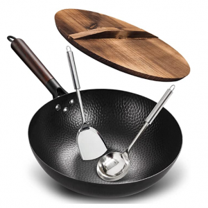 Anyfish 木盖蜂窝碳钢中式炒锅 12.6" @ Amazon