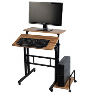 70% off Mind Reader Sitting/Standing Desk with Wheels in Oak @ Bed Bath and Beyond