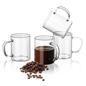 Liuruiyu 透明玻璃咖啡杯4件套装 14盎司容易