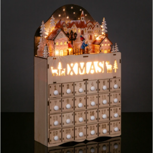 Wooden Christmas Village Advent Calendar Decoration w/ LED Light Background @ Best Choice Products