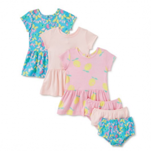 Wonder Nation 女婴童短袖连衣裙, 3套，适合0/3-24个月 @ Walmart 