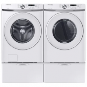 Samsung SAWADREW60002 并排洗衣机和烘干机套装，带前开式洗衣机和白色电动烘干机
