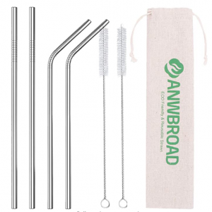 ANWBROAD Metal Straws Stainless Steel Straws, 4 Set 10.5" Silver Long 2 Brushes @ Amazon
