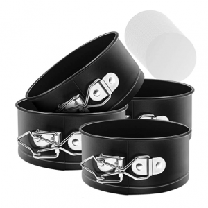 MASSUGAR 4 英寸迷你不粘活底蛋糕模 4个 + 纸衬垫