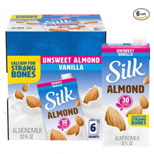 Silk Shelf-Stable Almond Milk, Unsweetened Vanilla, 1 Quart (Pack of 6) @ Amazon