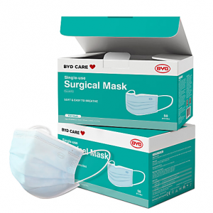 BYD Care Surgical Masks, Adult, One Size, Blue, Box Of 50 Masks @ Office Depot